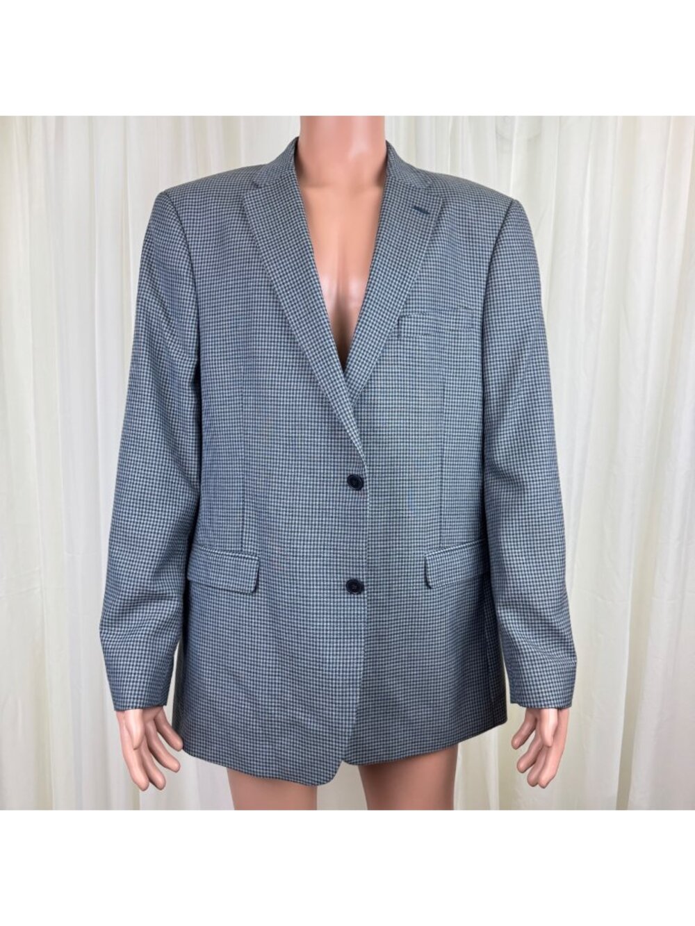 Tommy Hilfiger Mens L44 Blue Gray Plaid Sport Coat Blazer 2 Button Classic Fit